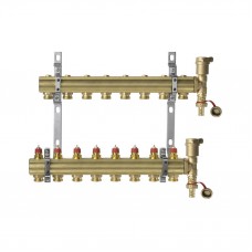 Группа коллекторная латунь FHF-set 1" ВР/ВР 8 вых 3/4" НР под евроконус с термостатическими клапанами Danfoss 088U0708